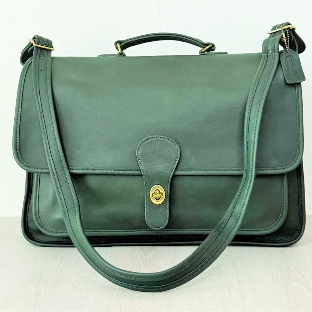 Coach Bottle Green Leather Briefcase USA